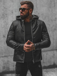 Men's Leather Jacket - Black OZONEE JS/11Z8012Z