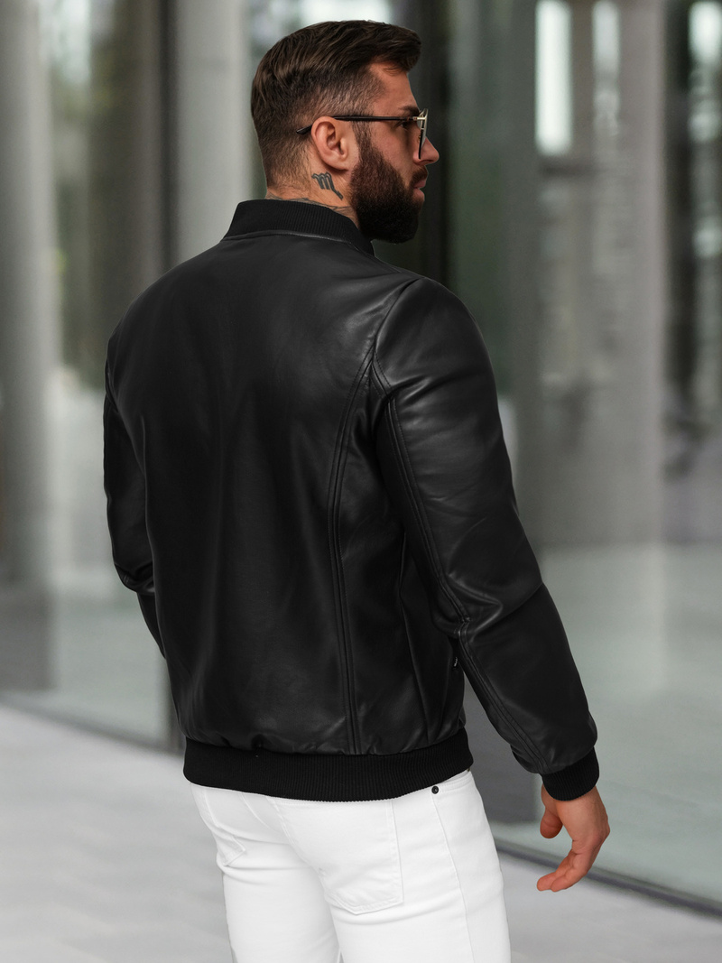 Men's Leather Jacket - Black OZONEE JS/11Z8107