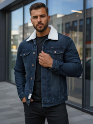 Men's Denim Jacket Sherpa Navy Blue OZONEE NB/MJ517BSZ