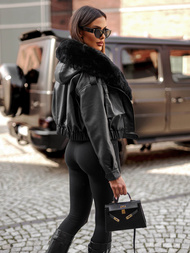 Women's Leather Jacket Black OZONEE JS/11Z8172