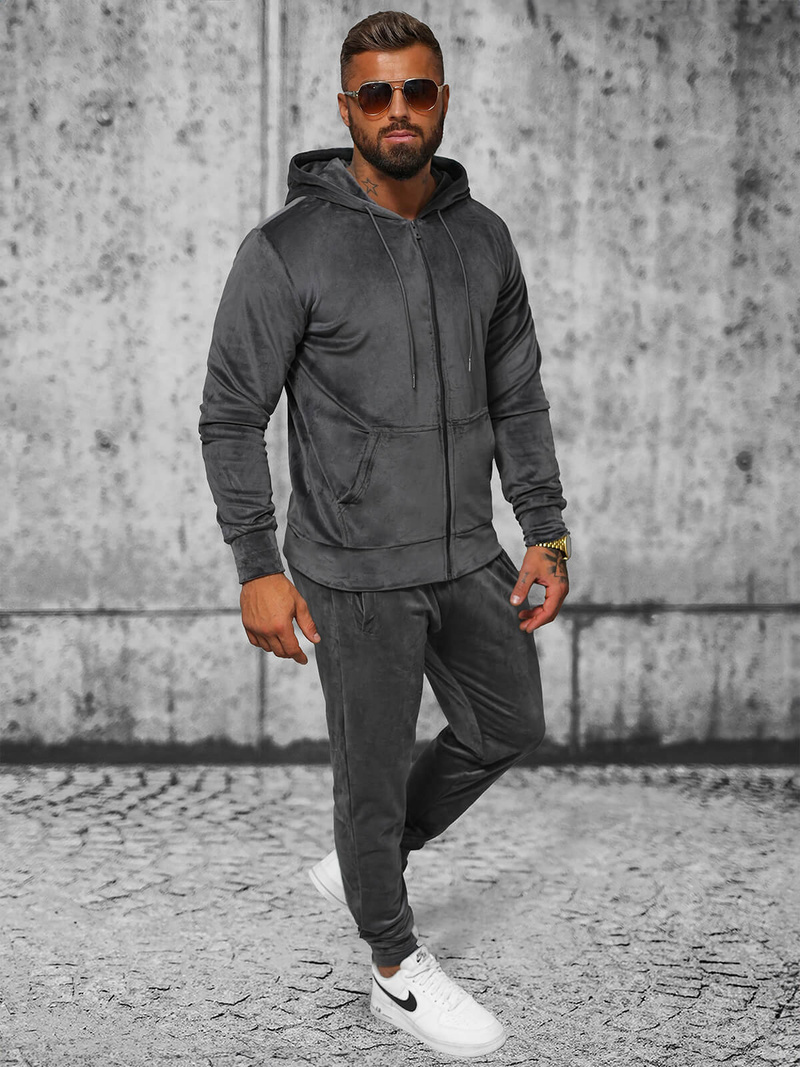 Men's Velour Tracksuit - Anthracite OZONEE JS/8C1169/6