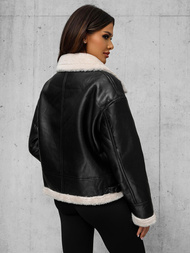 Women's Leather Jacket - Black/White OZONEE JS/11Z8176Z