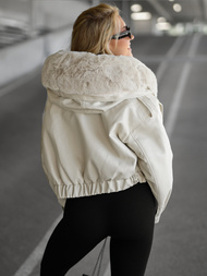 Women's Leather Jacket Beige OZONEE JS/11Z8172Z