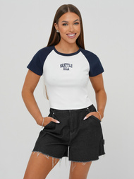 Women's t-shirt - white/navy blue OZONEE JS/R61627