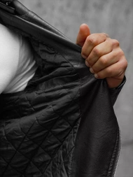 Men's Leather Jacket - Black OZONEE JS/11Z8005