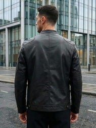 Men's Leather Jacket - Black OZONEE JS/11Z8027