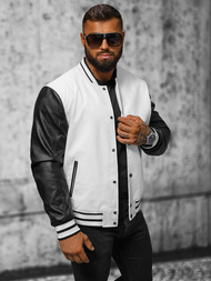 Men's Leather Jacket - White-Black OZONEE JS/11Z8068