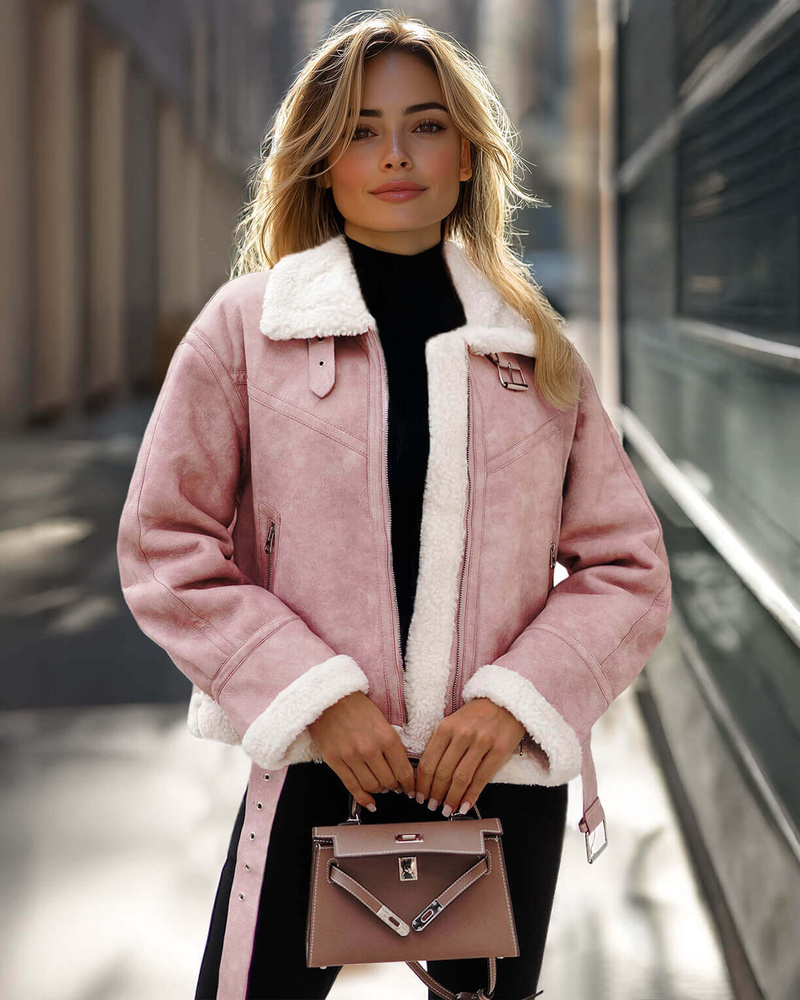 Women's Leather Jacket Powder Pink OZONEE O/81331Z