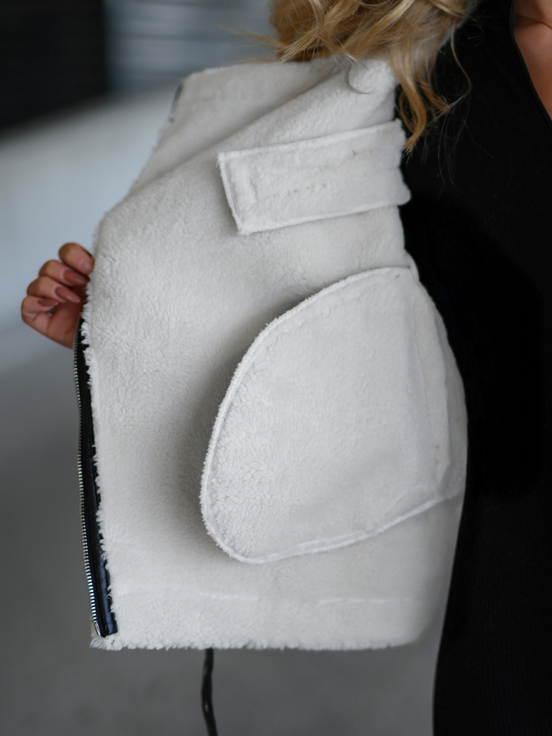 Women's Leather Jacket - Black/White OZONEE JS/11Z8177Z