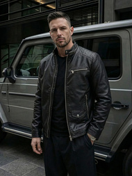 Men's Leather Jacket - Black OZONEE JS/11Z8021