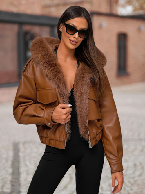 Women's Leather Jacket Brown OZONEE O/G125