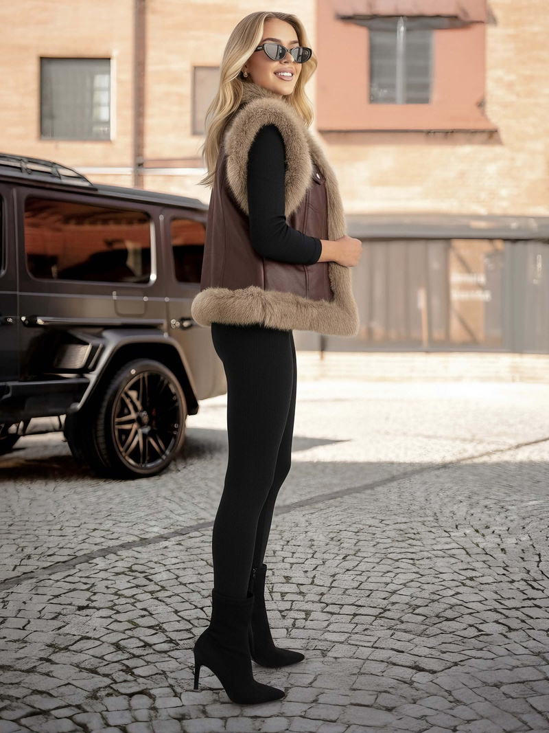 Women's Leather Gilet - Chocolate OZONEE JS/61M8516/158