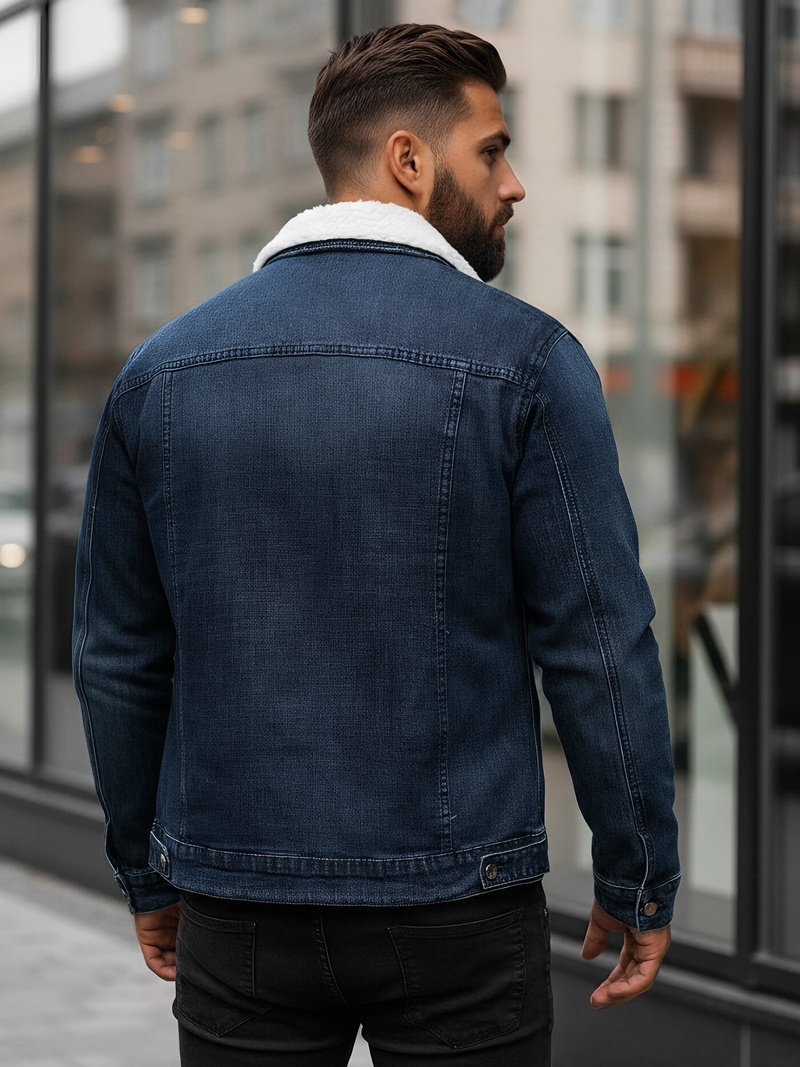 Men's Denim Jacket Sherpa Navy Blue OZONEE NB/MJ517BSZ