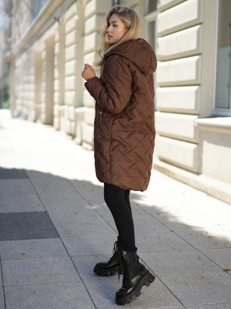 Women's long winter jacket - chocolate OZONEE JS/5M3352/158