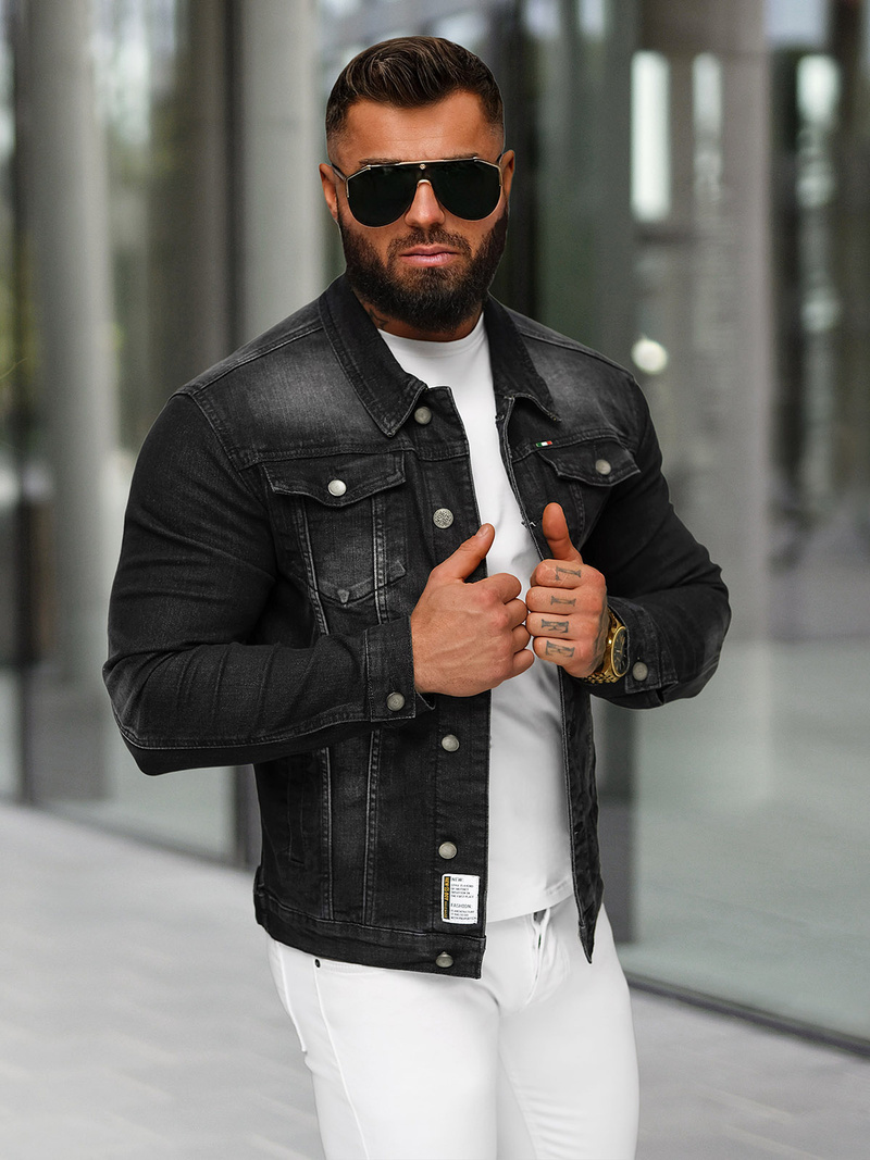Men's Denim Jacket Black OZONEE NB/MJ512N