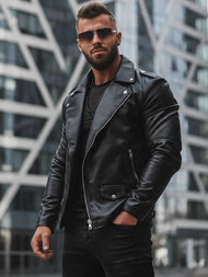 Men's Leather Jacket - Black OZONEE JS/11Z8014Z