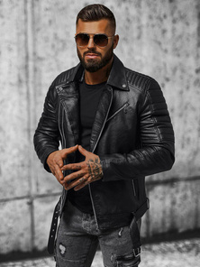 Men's Leather Jacket - Black OZONEE JS/11Z8005Z