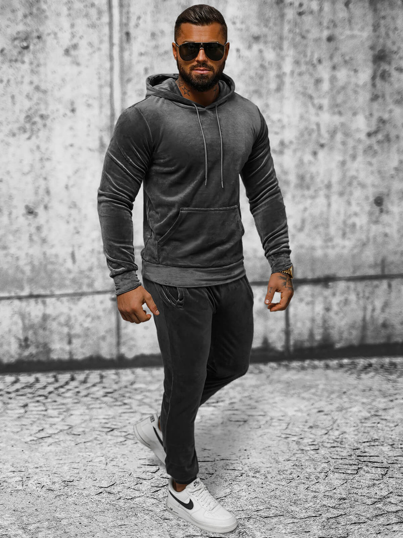 Men's Velour Tracksuit - Anthracite OZONEE JS/8C1171/6