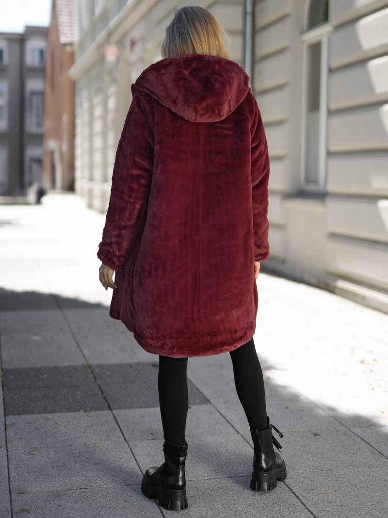 Women's long winter jacket - burgundy OZONEE JS/5M3352/1