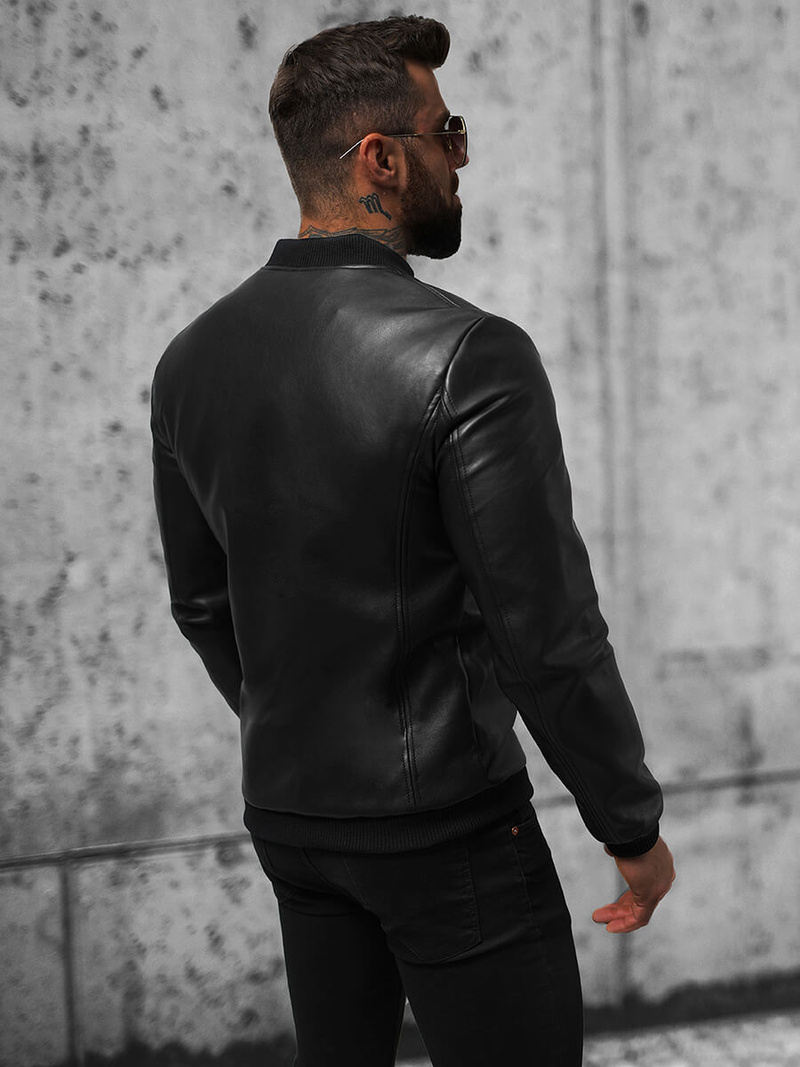 Men's Leather Jacket - Black OZONEE JS/11Z8015