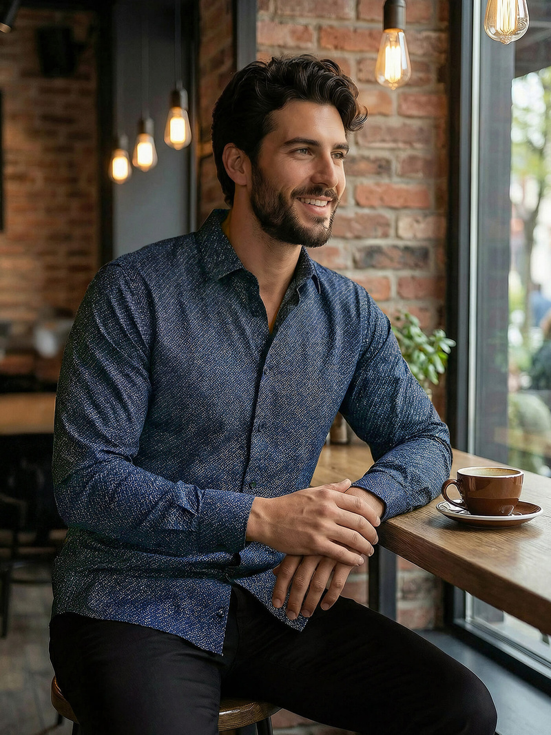 Men's Shirt - Navy Blue OZONEE V/V186Z