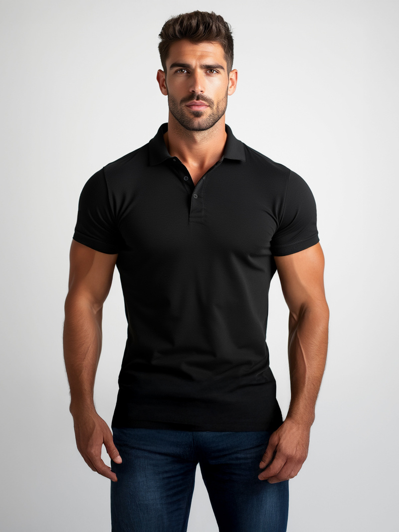 Men's Polo Shirt - Black OZONEE JS/8T80/3Z