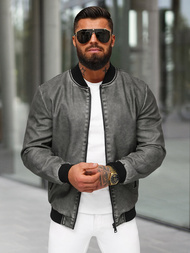 Men's Leather Jacket - Anthracite OZONEE JS/11Z8107