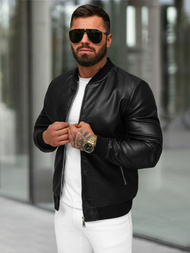 Men's Leather Jacket - Black OZONEE JS/11Z8107