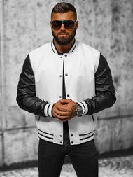 Men's Leather Jacket - White-Black OZONEE JS/11Z8068