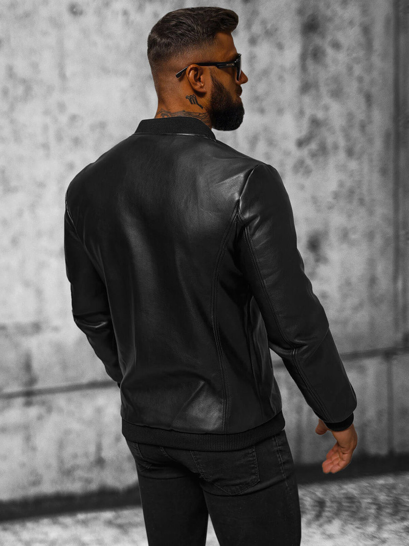 Men's Leather Jacket - Black OZONEE JS/11Z8107