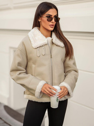 Women's Leather Jacket Beige OZONEE JS/11Z8178