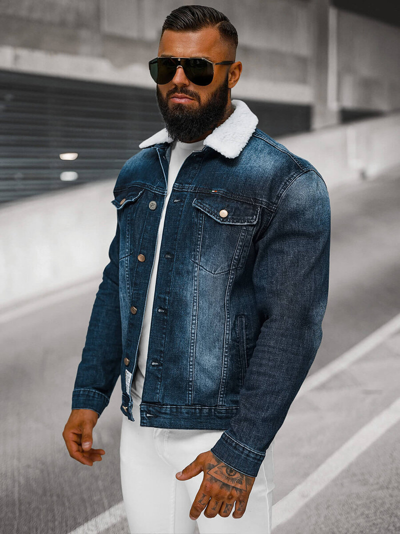 Men's Denim Jacket Sherpa Dark Blue OZONEE NB/MJ516BSZ