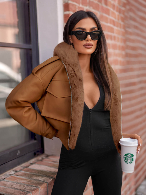 Women's Leather Jacket Brown OZONEE O/G125