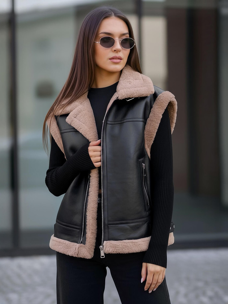 Women's Leather Gilet - Black OZONEE JS/61M8503/392Z