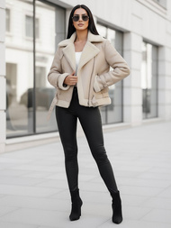 Women's Leather Jacket Beige OZONEE JS/11Z8177Z