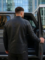 Men's Leather Jacket - Black OZONEE JS/11Z8137