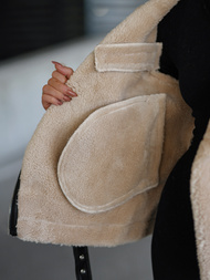 Women's Leather Jacket - Black-Beige OZONEE JS/11Z8177Z