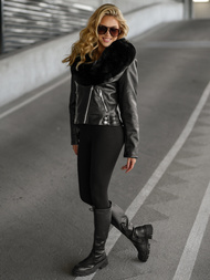 Women's Leather Jacket - Black OZONEE JS/61M8508/392A