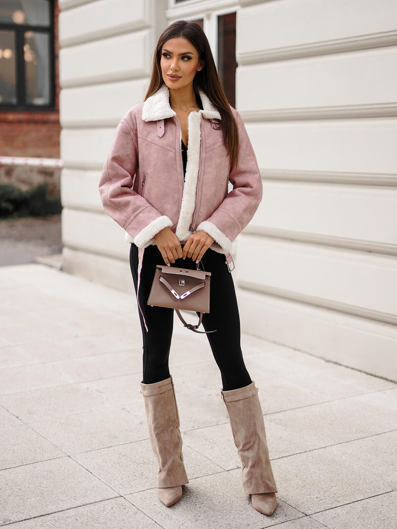 Women's Leather Jacket Powder Pink OZONEE O/81331