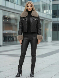 Women's Leather Jacket - Black-Beige OZONEE JS/61M8513/392B