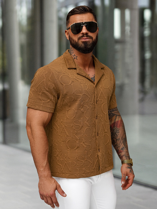 Men's shirt with short sleeves brown OZONEE O/B2256