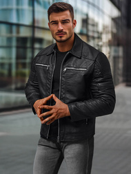 Men's Leather Jacket - Black OZONEE JS/11Z8013Z