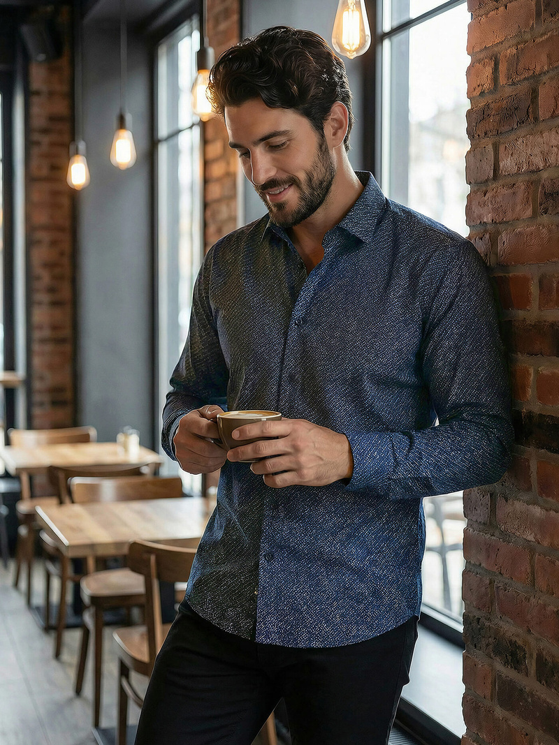 Men's Shirt - Navy Blue OZONEE V/V186Z