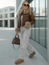 Women's Leather Jacket - Chocolate OZONEE JS/61M8513/158