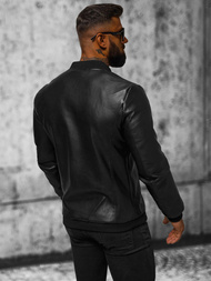Men's Leather Jacket - Black OZONEE JS/11Z8107
