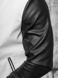 Men's Leather Jacket - White-Black OZONEE JS/11Z8068