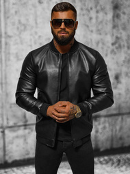 Men's Leather Jacket - Black OZONEE JS/11Z8105