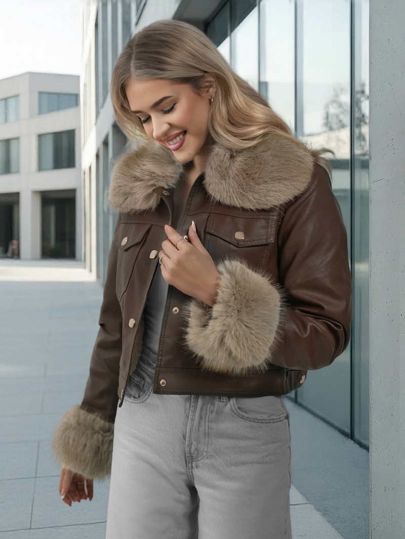 Women's Leather Jacket - Chocolate OZONEE JS/61M8513/158