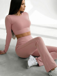 Women's leggings with wide legs - powder pink OZONEE JS/17K588/7Z