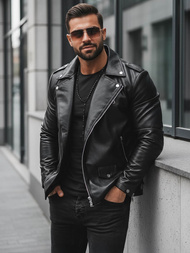Men's Leather Jacket - Black OZONEE JS/11Z8014Z